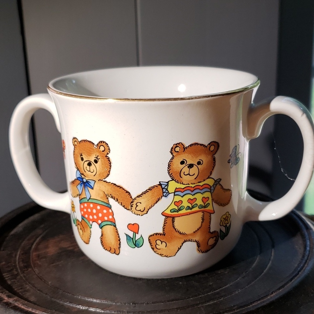 Japan two handled mug and plate vintage 7 1/2in